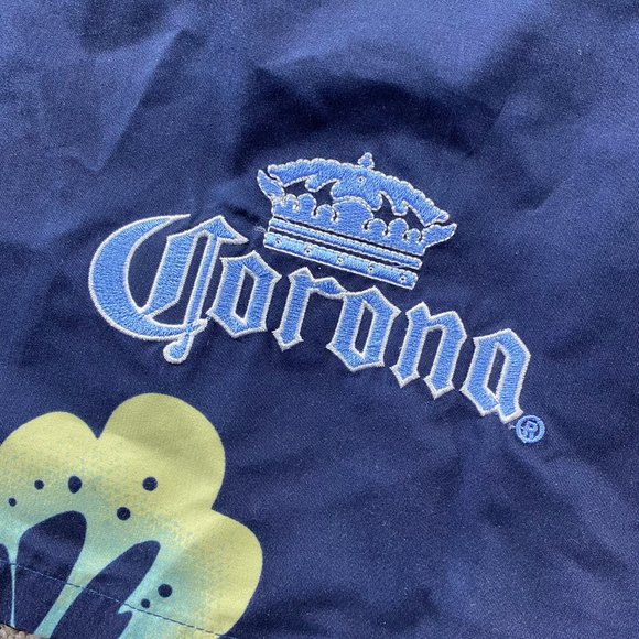 Corona Beer Swim Trunks Men Large L 34 Navy Blue Floral Bathing Suit Shorts Surf - Picture 9 of 13